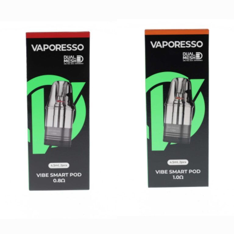 Vaporesso Vibe Replacement Pods (2-Pack) Top-Fill Group Photo with packaging