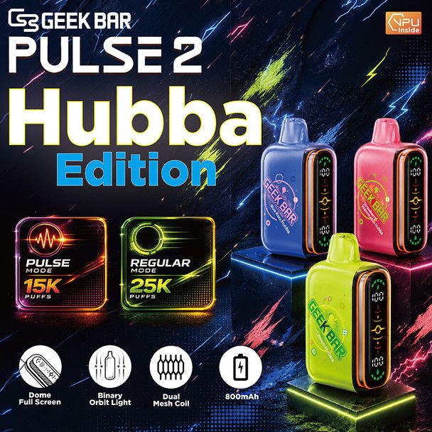 Geek Bar Pulse 2 25K Disposable Hubba Edt. Group Photo with packaging