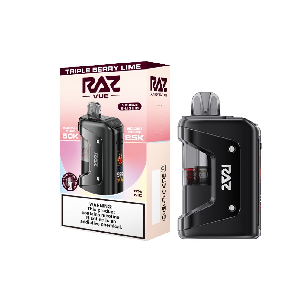 Raz Vue 50K Disposable + Power Dock Triple Berry Lime with packaging