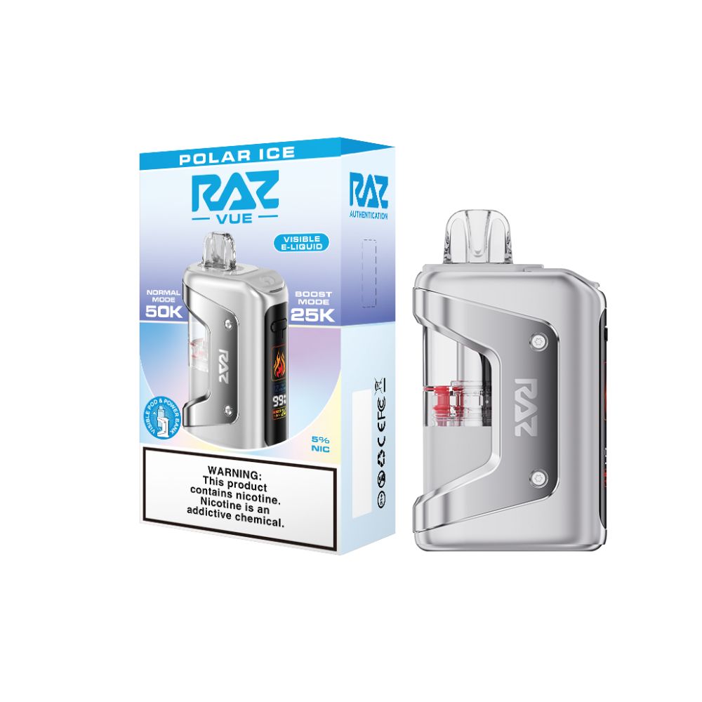 Raz Vue 50K Disposable + Power Dock Polar Ice with packaging