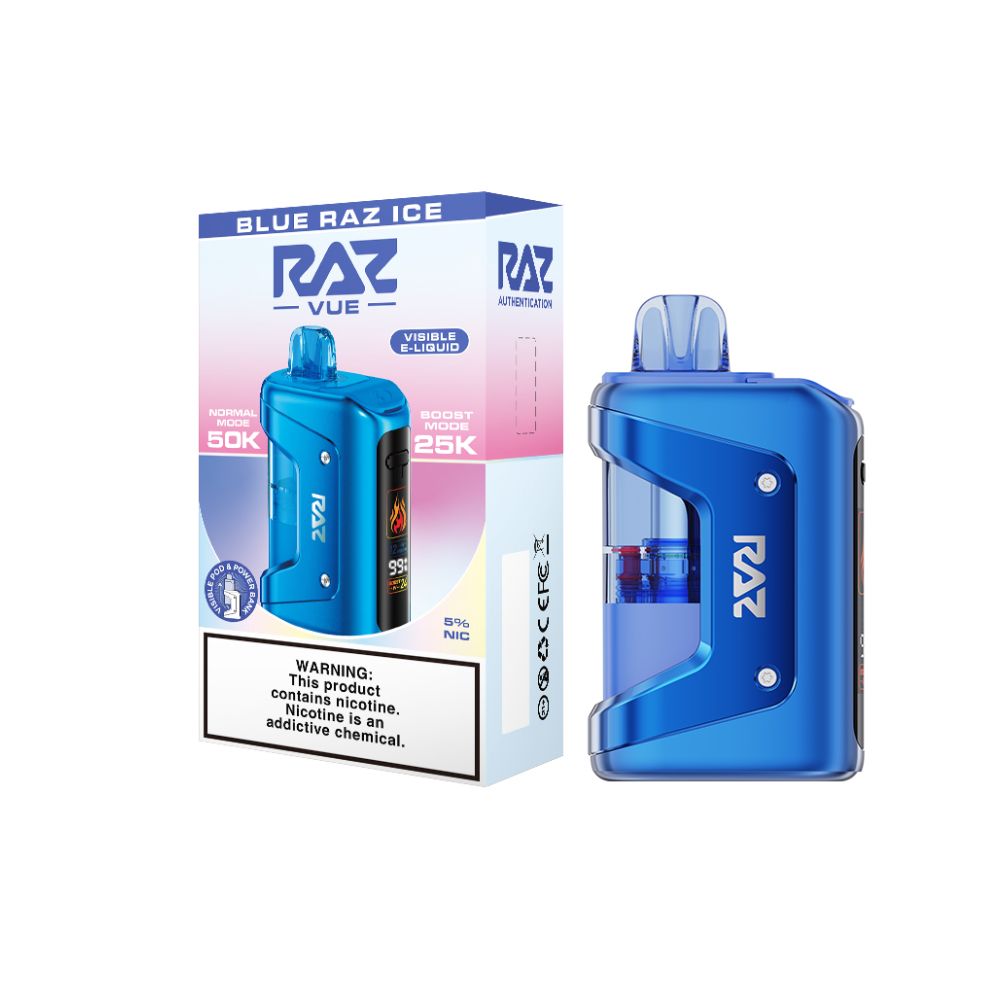 Raz Vue 50K Disposable + Power Dock Blue Raz Ice with packaging