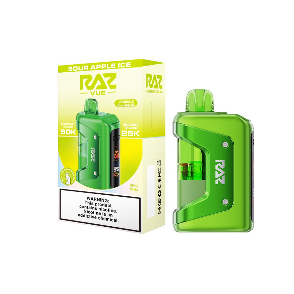 Raz Vue 50K Disposable + Power Dock Sour Apple Ice with packaging