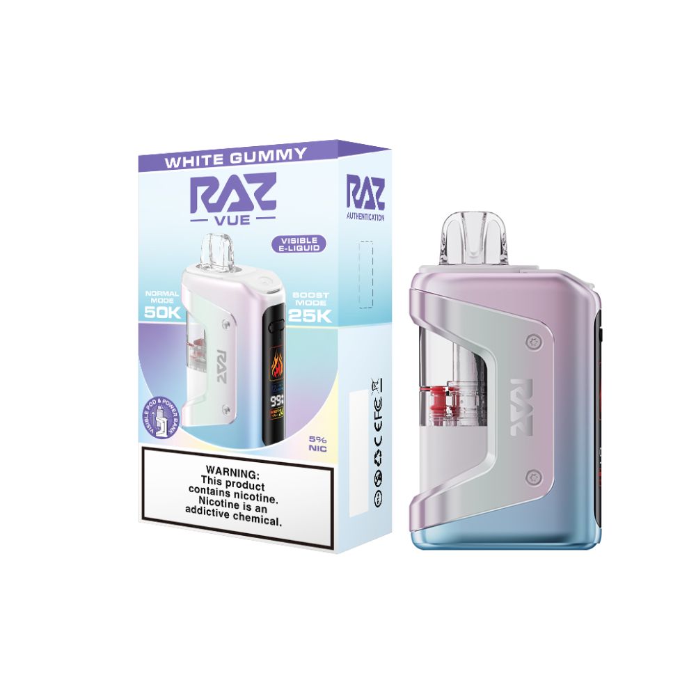 Raz Vue 50K Disposable + Power Dock White Gummy  with packaging