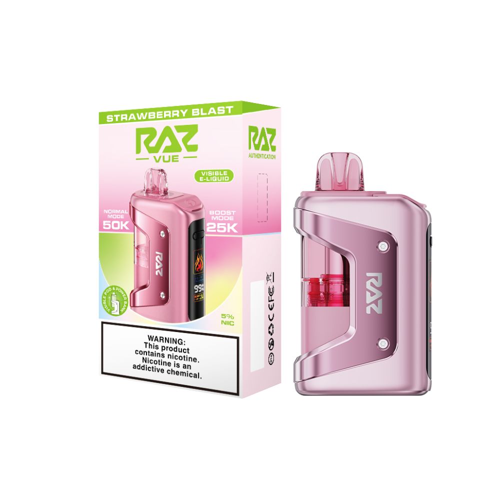 Raz Vue 50K Disposable + Power Dock Strawberry Blast with packaging