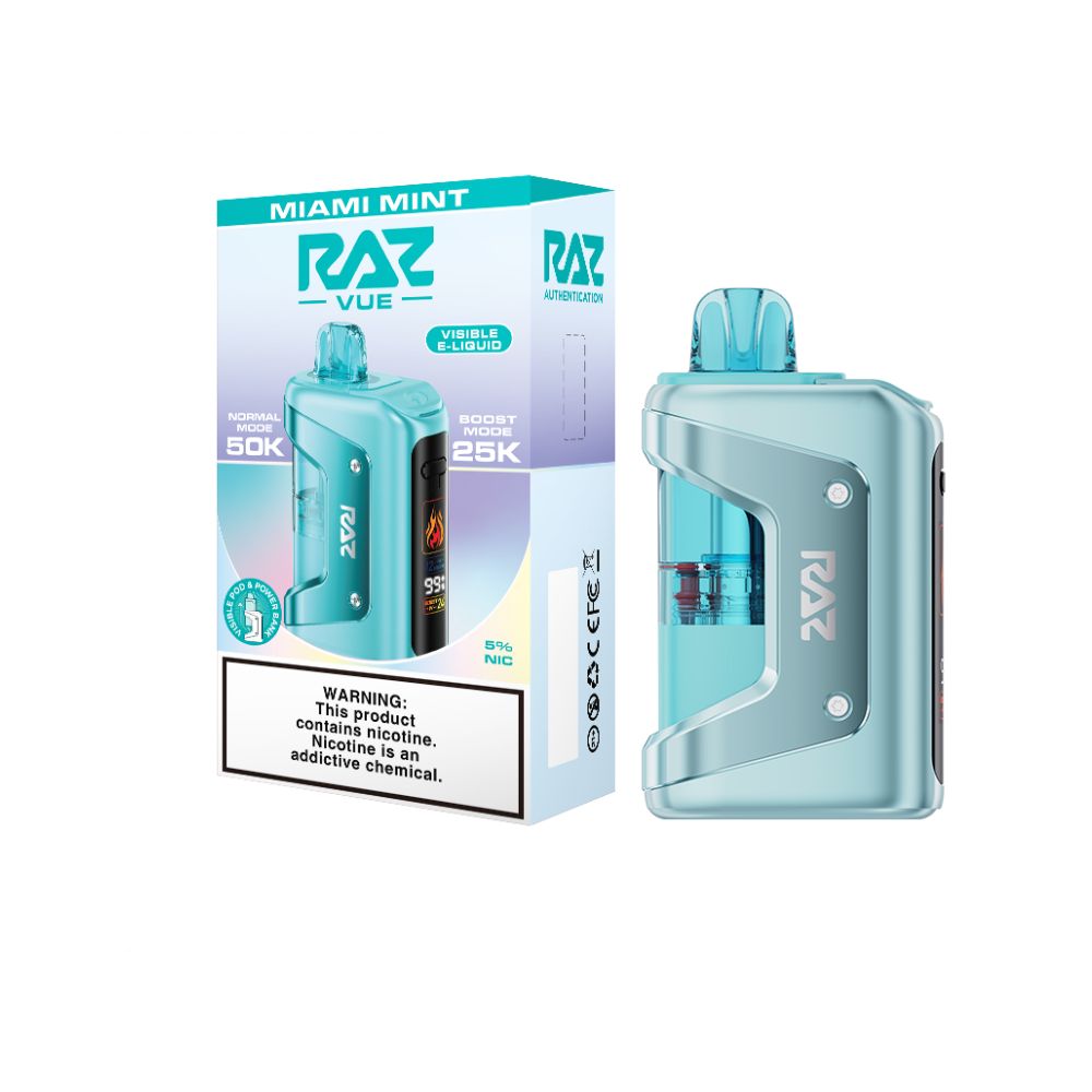 Raz Vue 50K Disposable + Power Dock Miami Mint with packaging