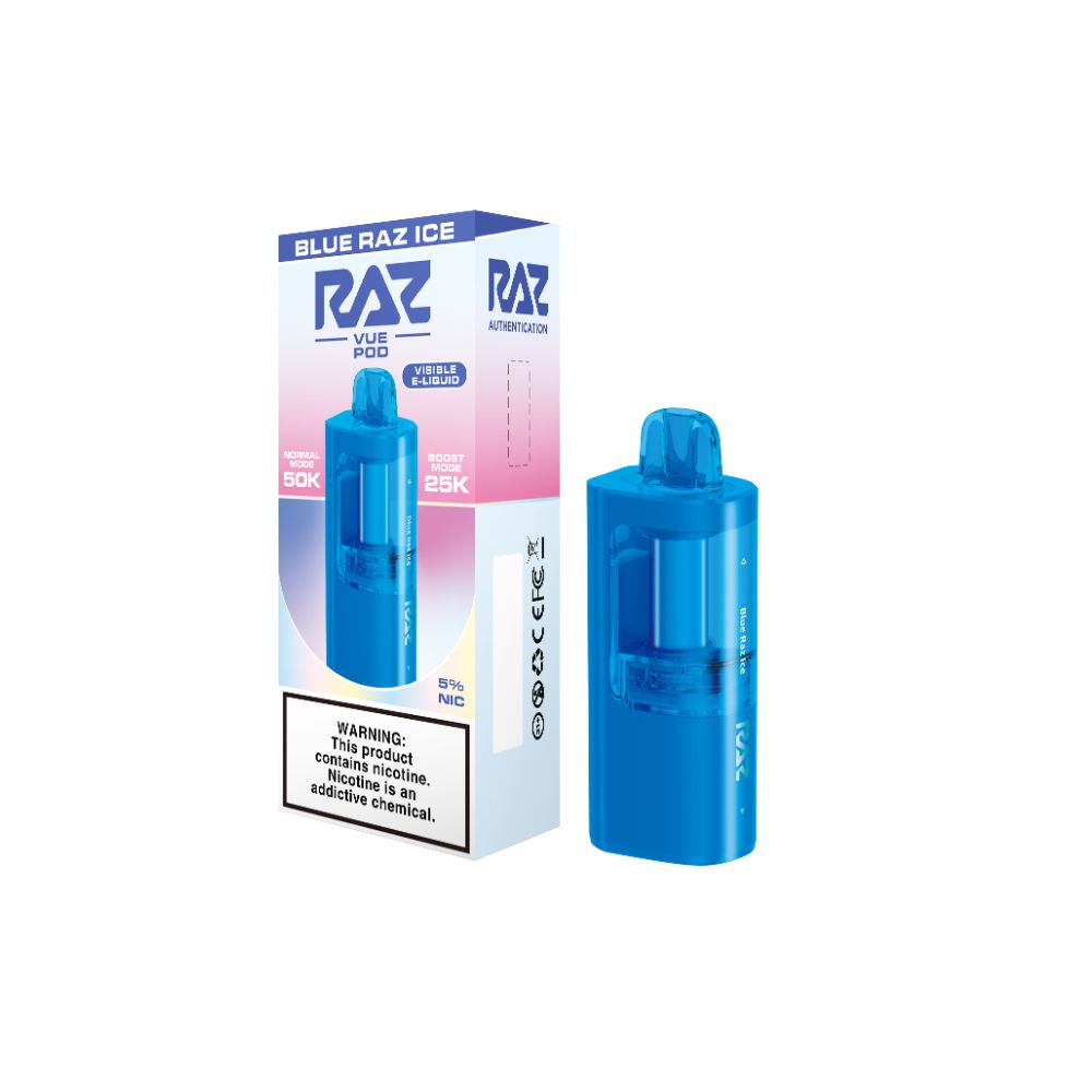 Raz Vue 50K Disposable POD Blue Raz Ice with packaging