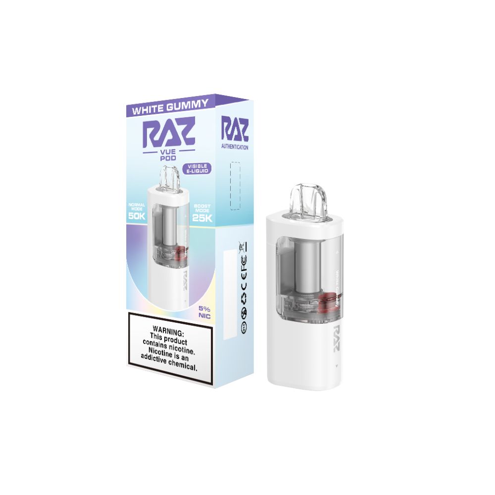 Raz Vue 50K Disposable POD White Gummy with packaging