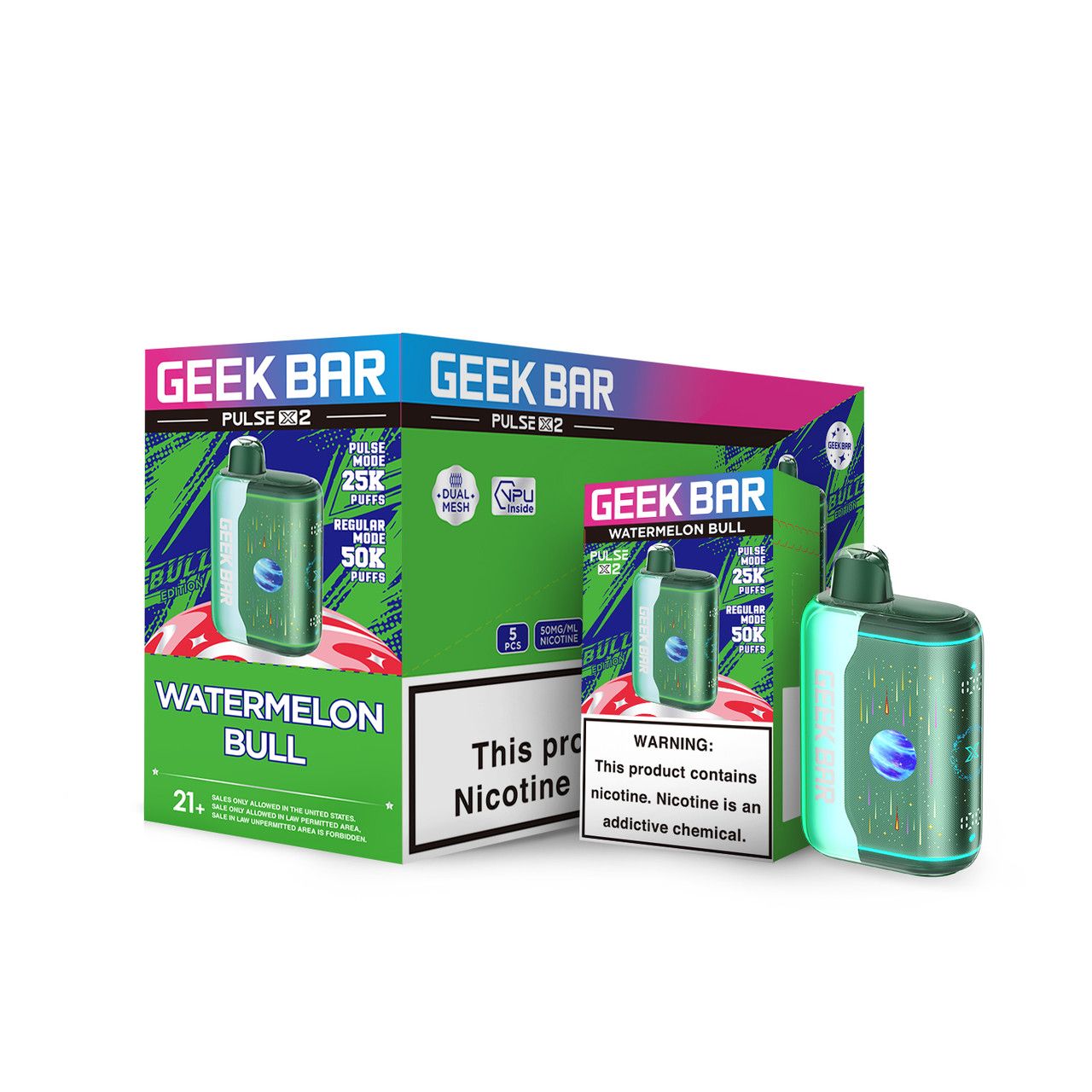 Geek Bar Pulse X2 5K Disposable Watermelon Bull  with packaging