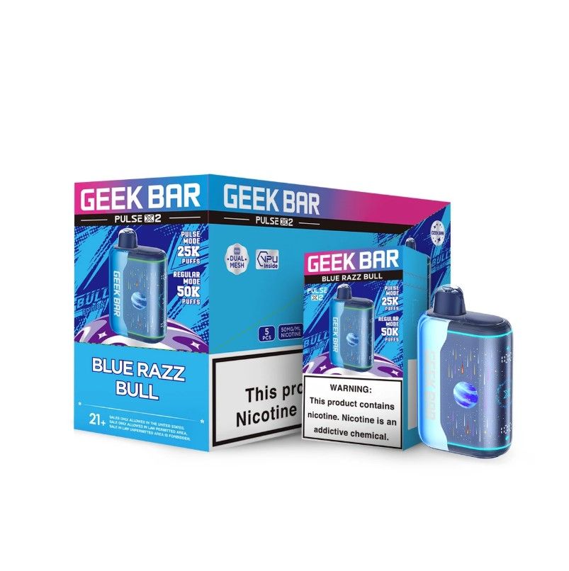 Geek Bar Pulse X2 5K Disposable Blue Razz Bull  with packaging