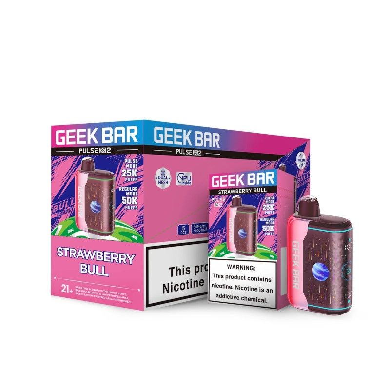 Geek Bar Pulse X2 5K Disposable Strawberry Bull  with packaging