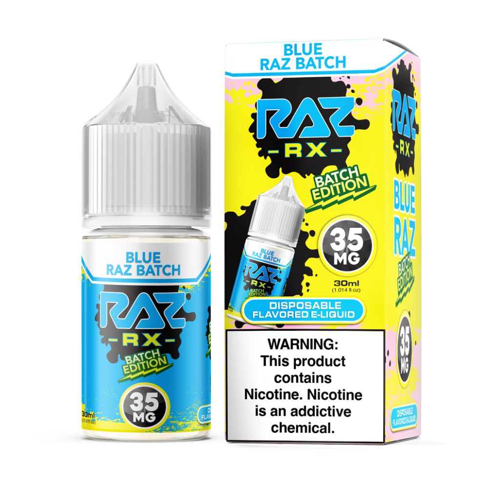 Blue Raz Batch Pod Juice Salts 30mL + Raz Batch Edition 35mg with packaging