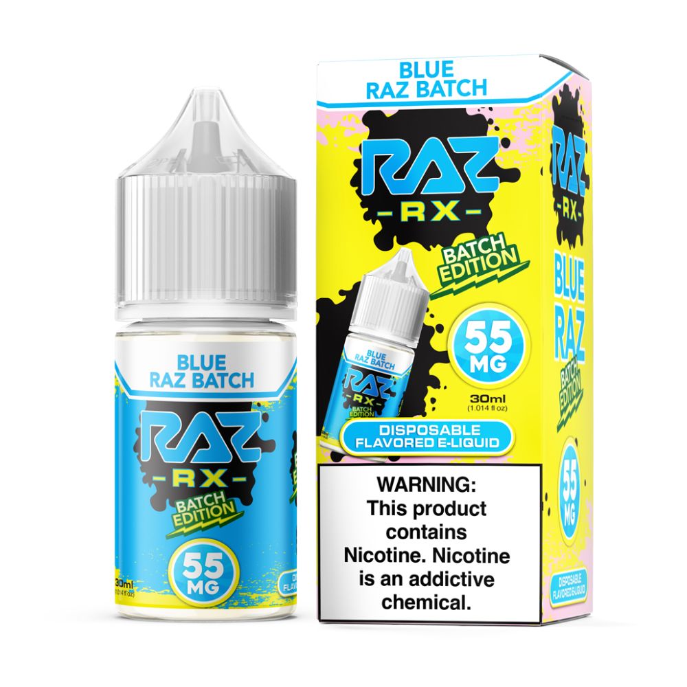 Blue Raz Batch Pod Juice Salts 30mL + Raz Batch Edition 55mg with packaging