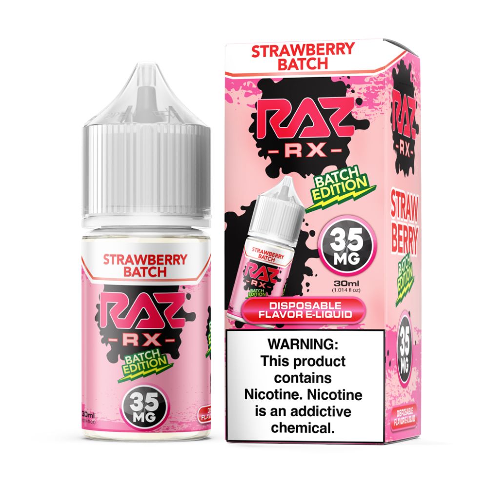 Strawberry Batch Pod Juice Salts 30mL + Raz Batch Edition 35mg with packaging