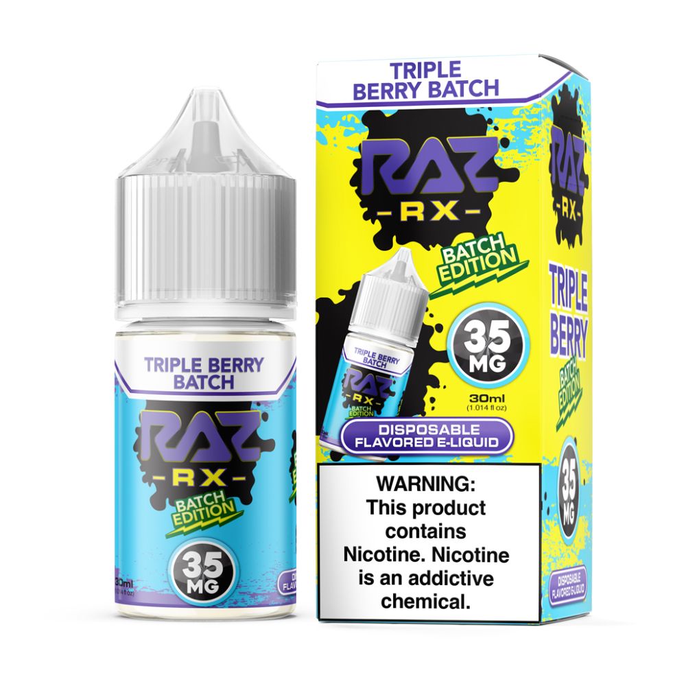 Triple Berry Batch Pod Juice Salts 30mL + Raz Batch Edition 35mg with packaging