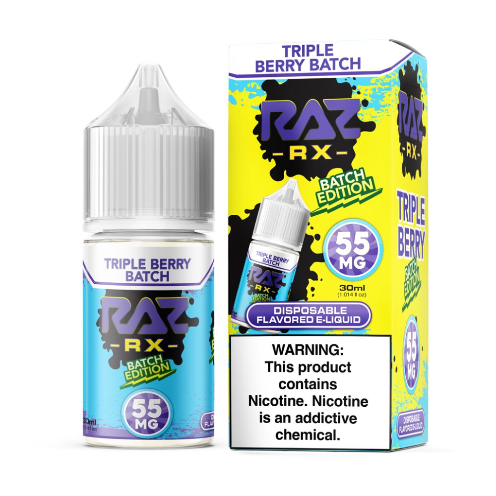 Triple Berry Batch Pod Juice Salts 30mL + Raz Batch Edition 55mg with packaging