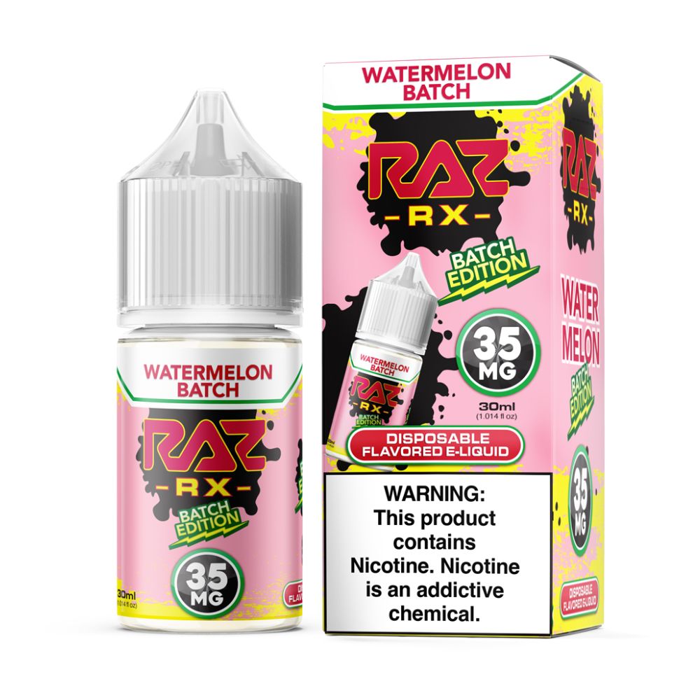 Watermelon Batch Pod Juice Salts 30mL + Raz Batch Edition 35mg with packaging