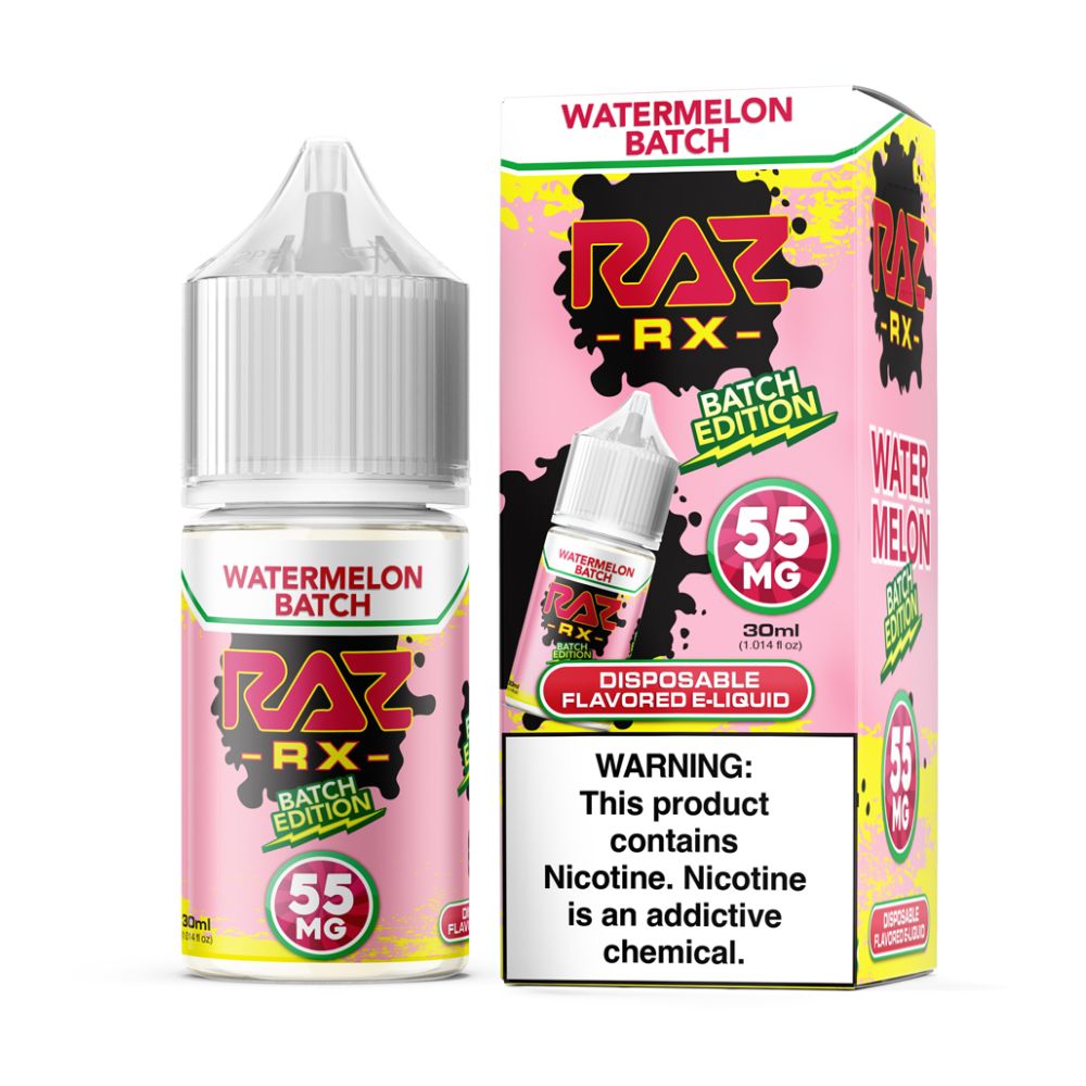 Watermelon Batch Pod Juice Salts 30mL + Raz Batch Edition 55mg with packaging