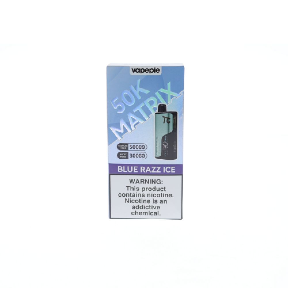 Vapepie Matrix 50K Disposable Blue Razz Ice with packaging