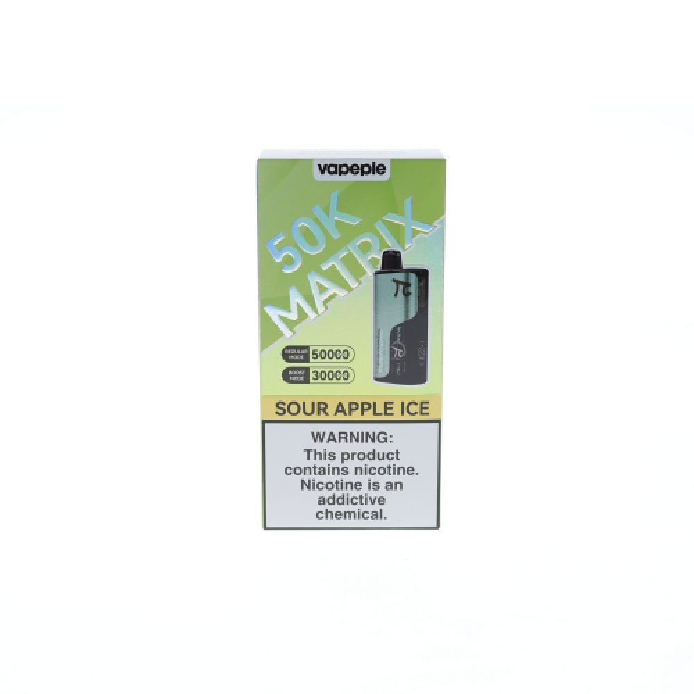 Vapepie Matrix 50K Disposable Sour Apple Ice with packaging