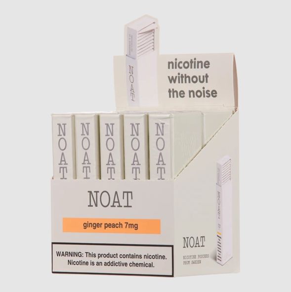 NOAT Nicotine Pouches (DSPLY 10pc)(20ct Pack) Ginger Peach (SAS) 7mg with packaging