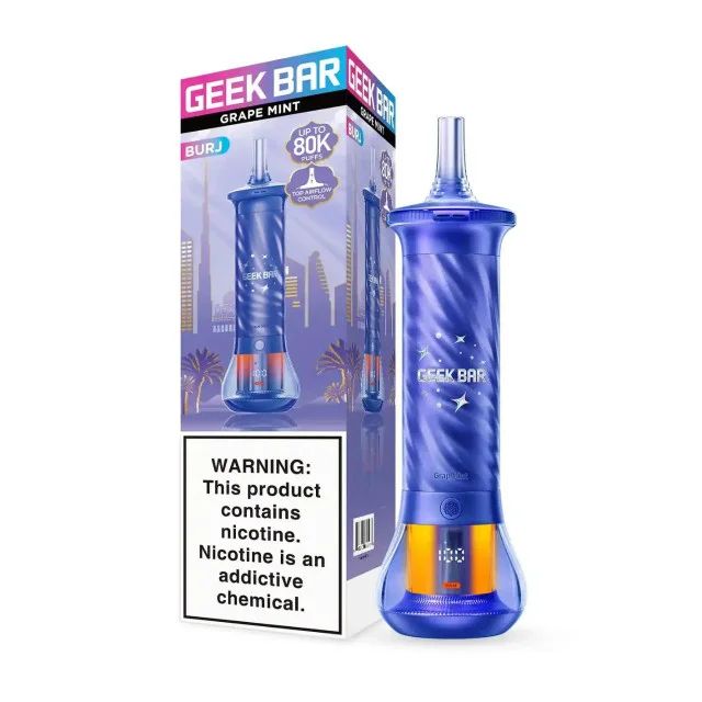 Geek Bar Burj 80K Disposable Grape Mint with packaging