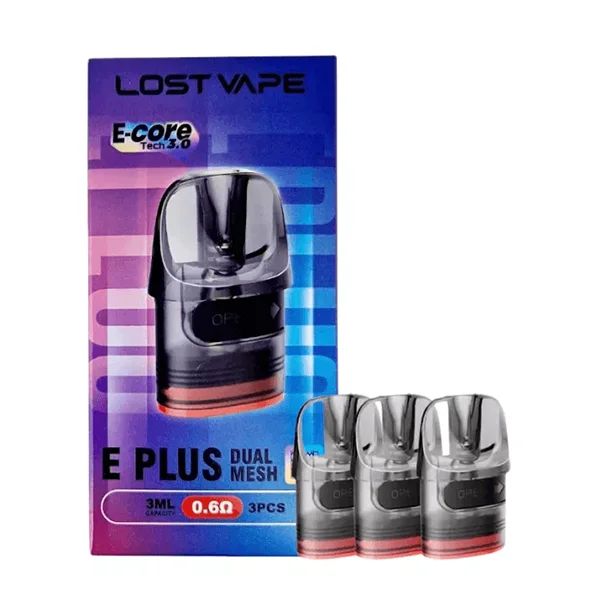 Lost Vape E Plus Dual Mesh Replacement Pod 0.6ohm with packaging