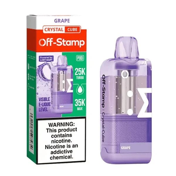 Off Stamp X Cube Crystal Disposable Pod grape with packaging