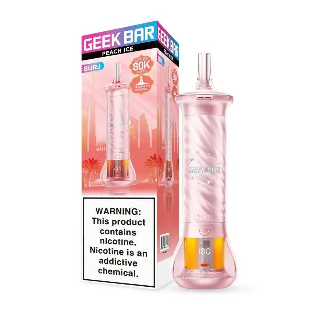 Geek Bar Burj 80K Disposable Peach Ice  with packaging