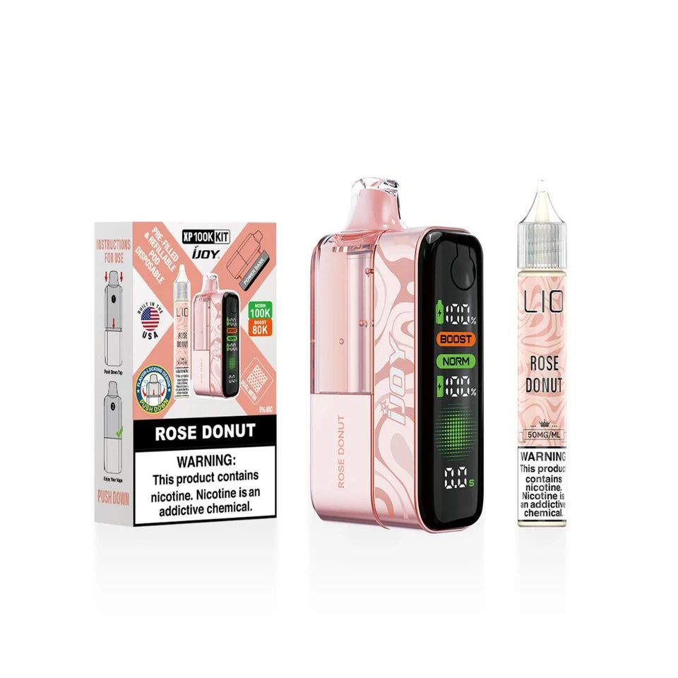 iJoy XP100K Disposable + 15mL (LIQ Salt) rose donut with packaging