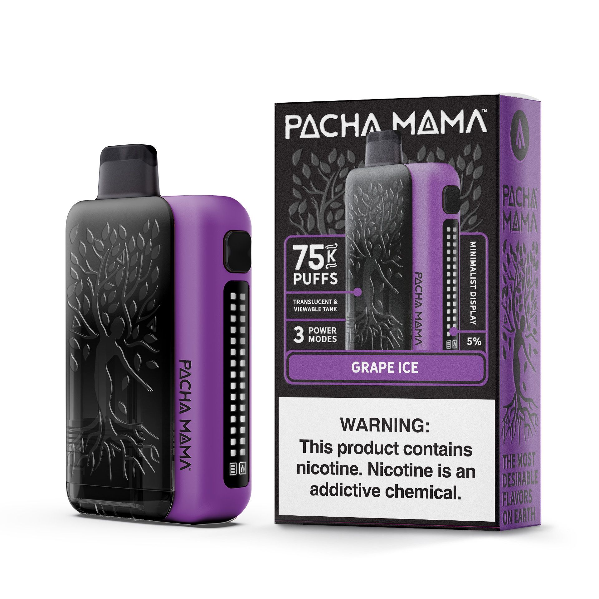 Pachamama 75k Disposable Grape Ice with packaging